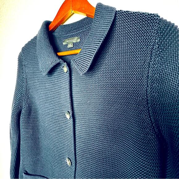 Ann Taylor Cardigan Beautiful Cotton Knit Navy Sz Medium - Picture 5 of 11